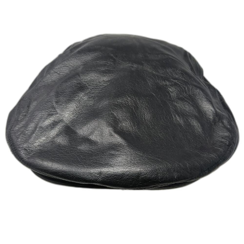 Harley-Davidson Newsboy Cap Black L Leather 100th Anniversary Metal Badge Hat